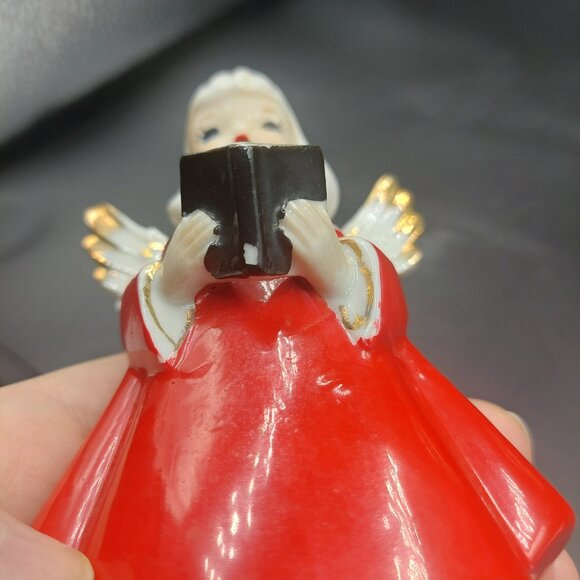 2 Vintage Japan Christmas Choir Angels w/Hymnal & Accordion Red Gold Trim - Picture 7 of 9